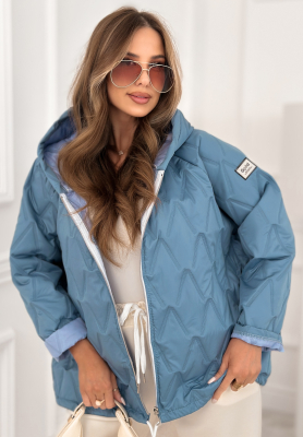 Springtime Starts short quilted jacket with hood, sky blue