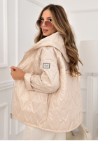 Krótka pikowana kurtka z kapturem Springtime Starts beżowa