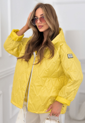 Kr&oacute;tka pikowana kurtka z kapturem Springtime Starts ż&oacute;łta