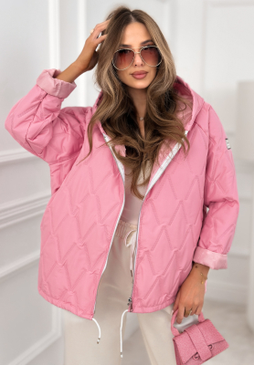Springtime Starts short quilted jacket with hood, pink