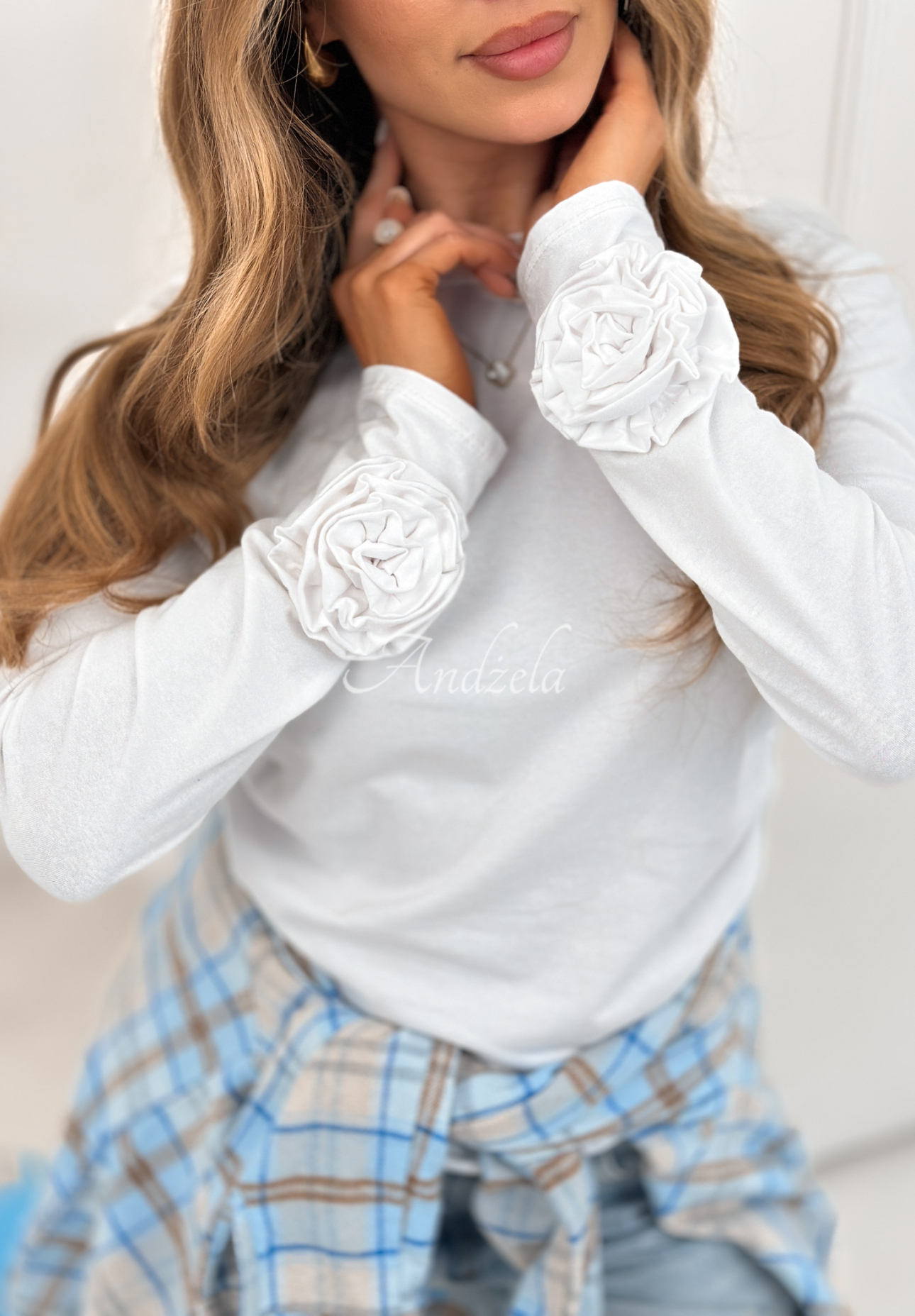 Cotton blouse with roses Come With Me white