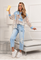 Jeansowa koszula z koronką New Melody niebiesko-biała