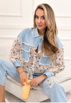 Jeansowa koszula z koronką New Melody niebiesko-biała