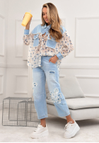 Spodnie jeansowe mom fit z haftami Flowery Gifts jasnoniebieskie