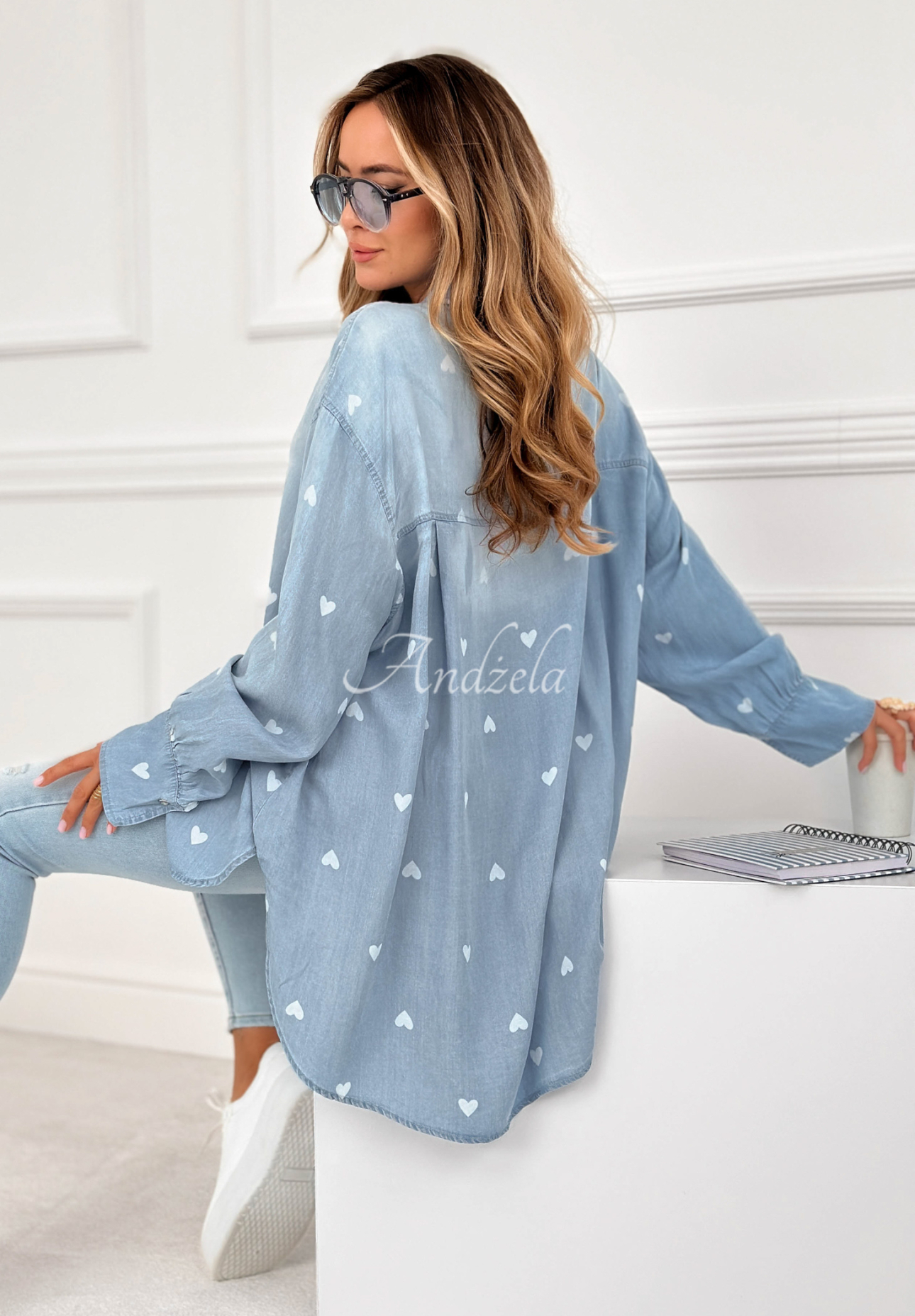 Sweet Little Hearts light blue denim shirt with hearts