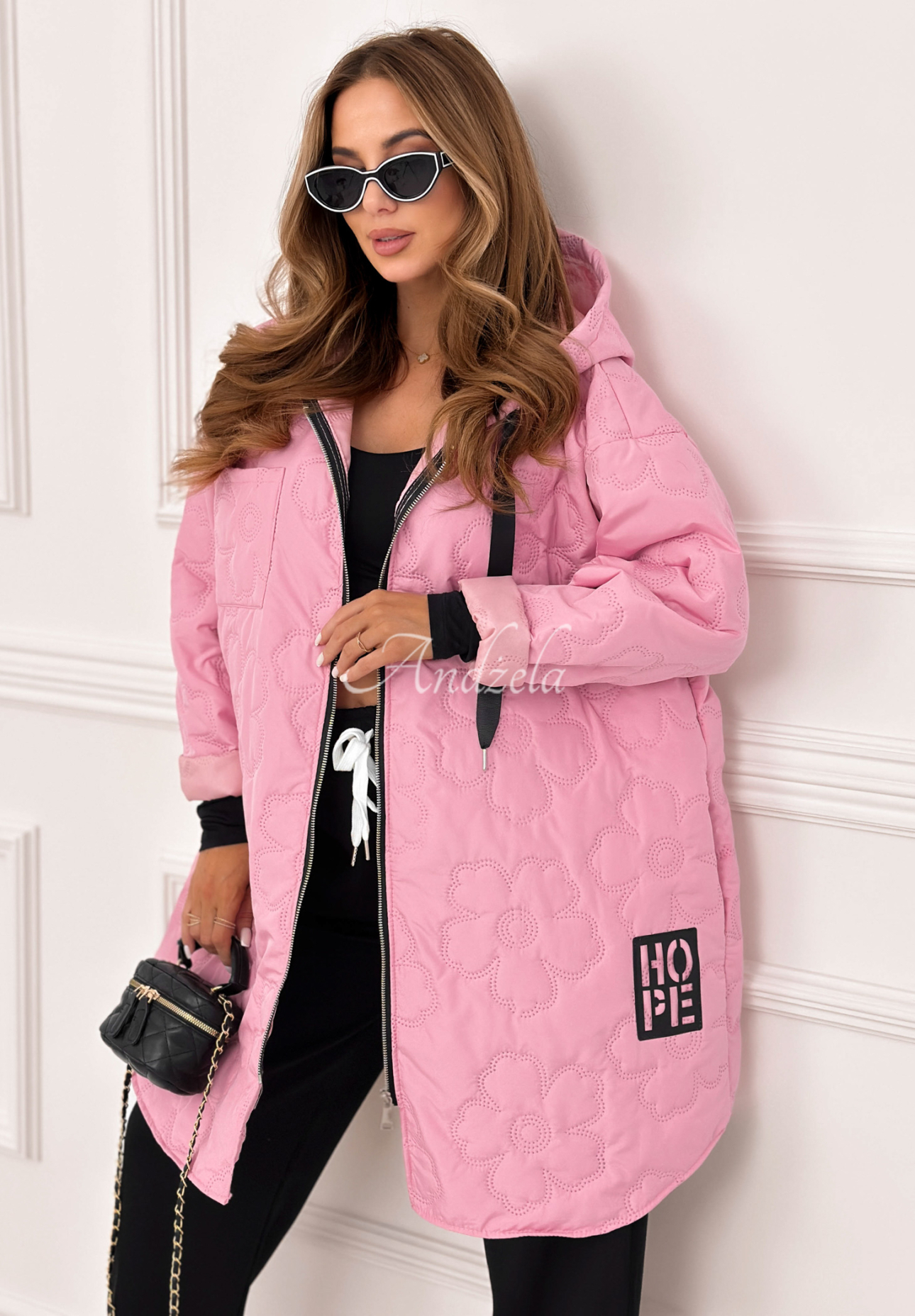 Long quilted jacket with hood For The Season pink