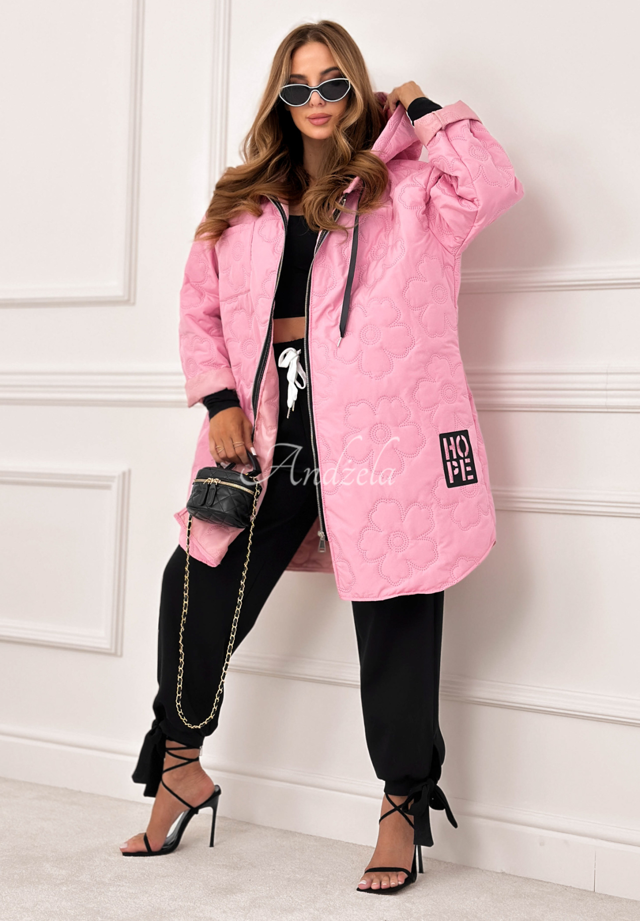 Long quilted jacket with hood For The Season pink