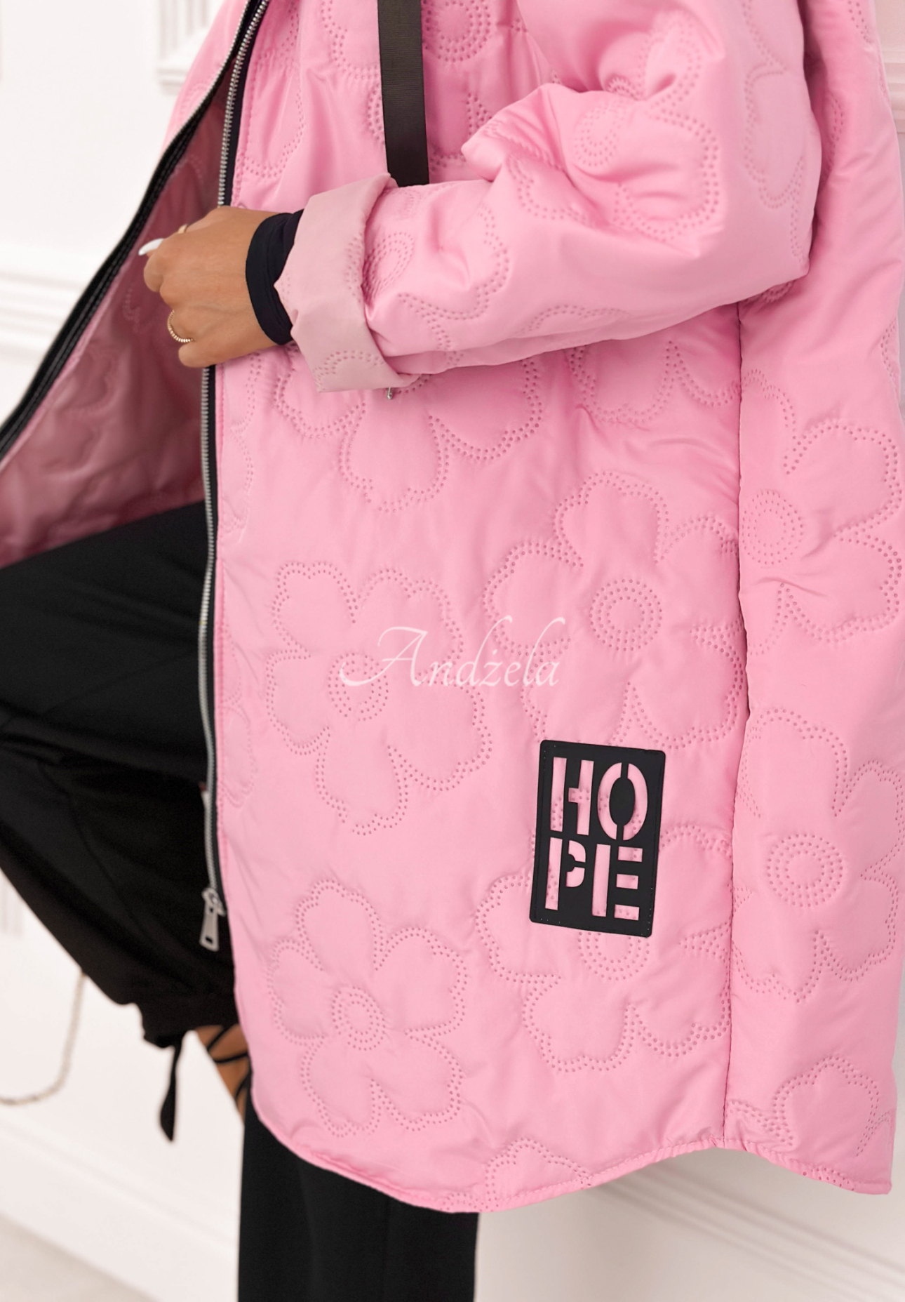 Long quilted jacket with hood For The Season pink