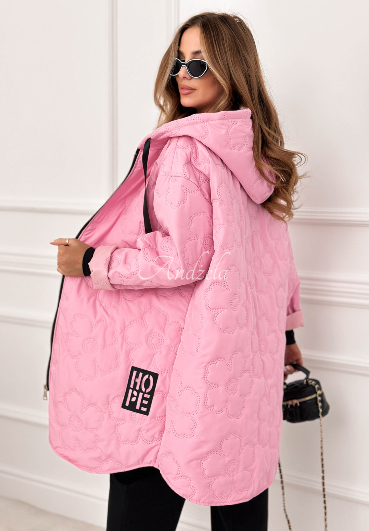 Long quilted jacket with hood For The Season pink