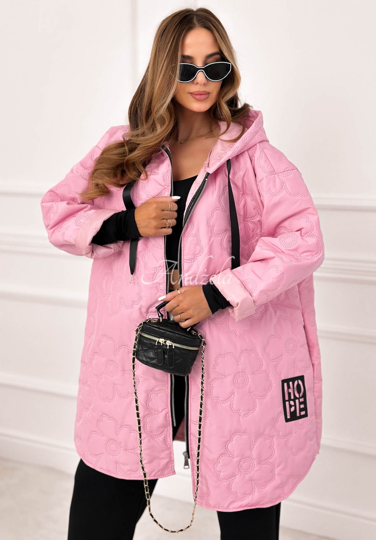 Long quilted jacket with hood For The Season pink