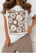 T-shirt z nadrukiem Golden Wildflowers biały