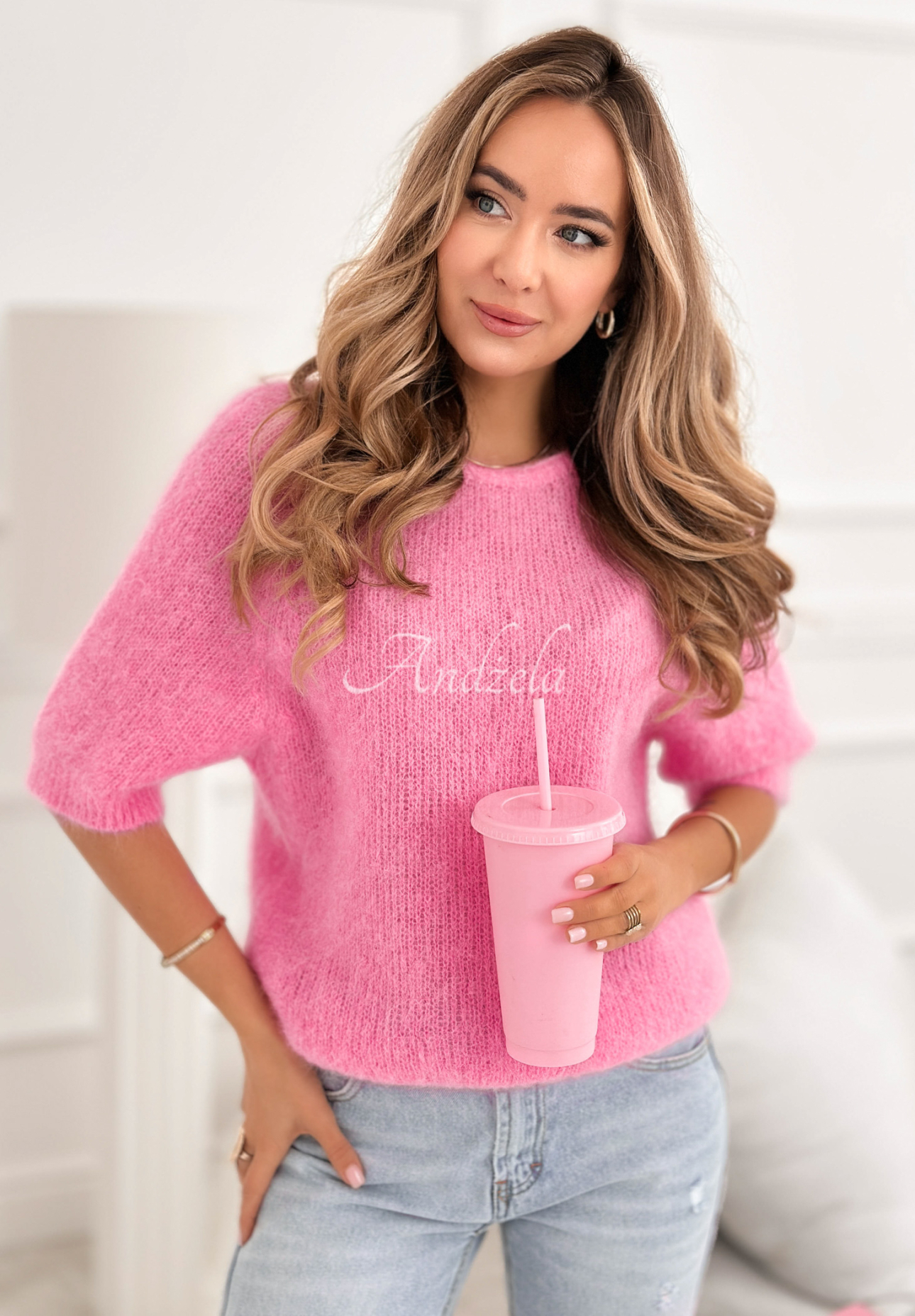 Soft mohair sweater One More Hug pink