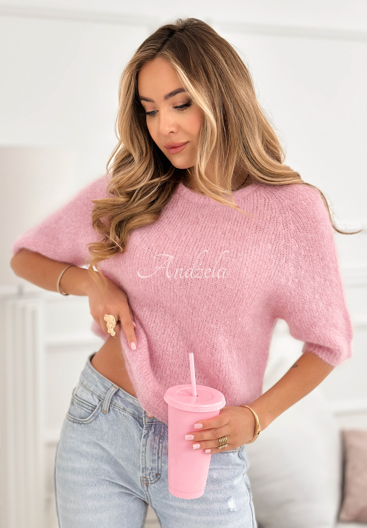Soft mohair sweater One More Hug powder pink