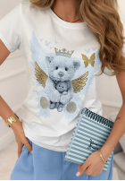 T-shirt z nadrukiem Angel Bear biało-błękitny