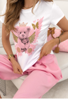 T-shirt z nadrukiem Angel Bear biało-różowy