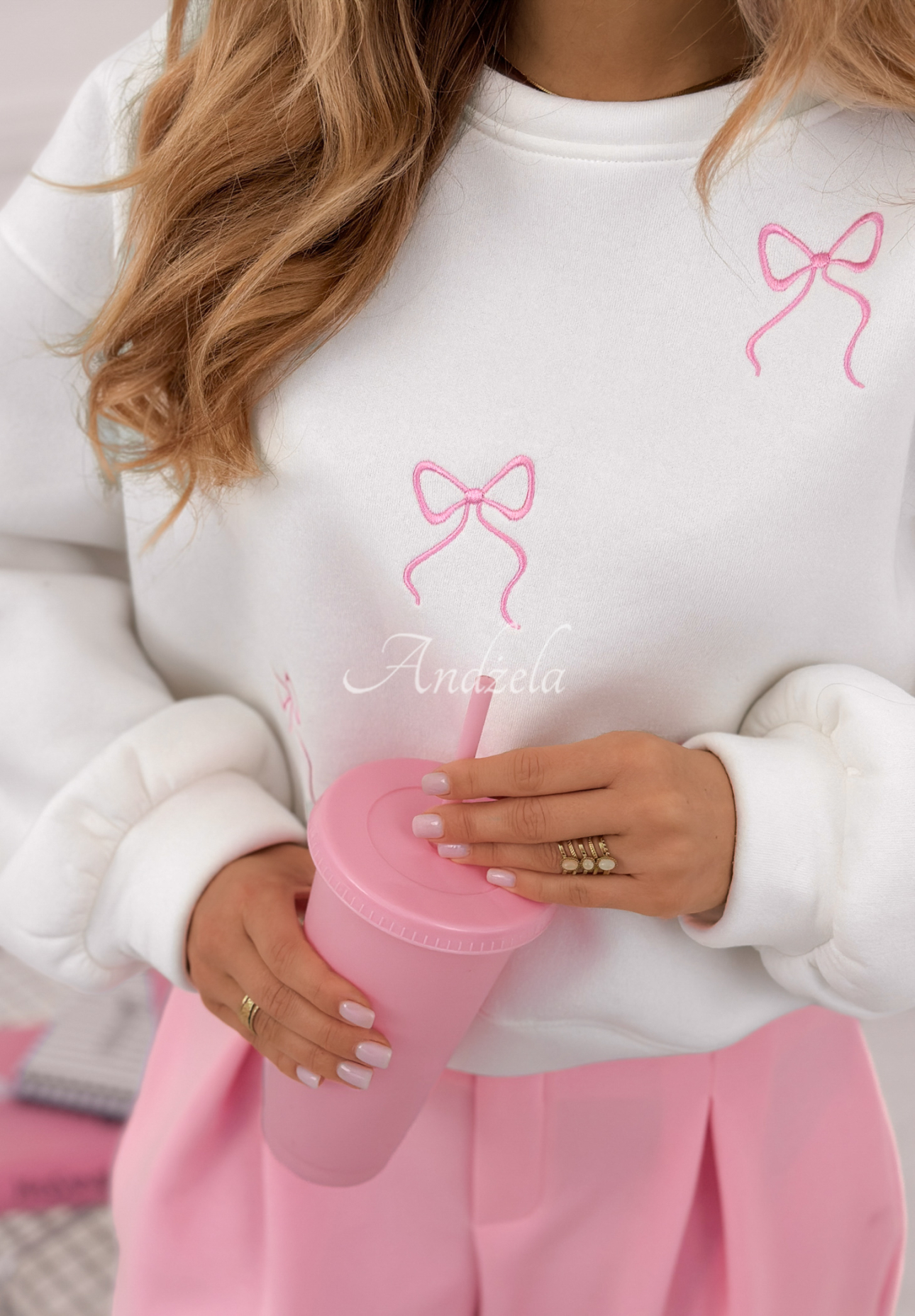 Cotton sweatshirt with embroidered bows Bows Again white