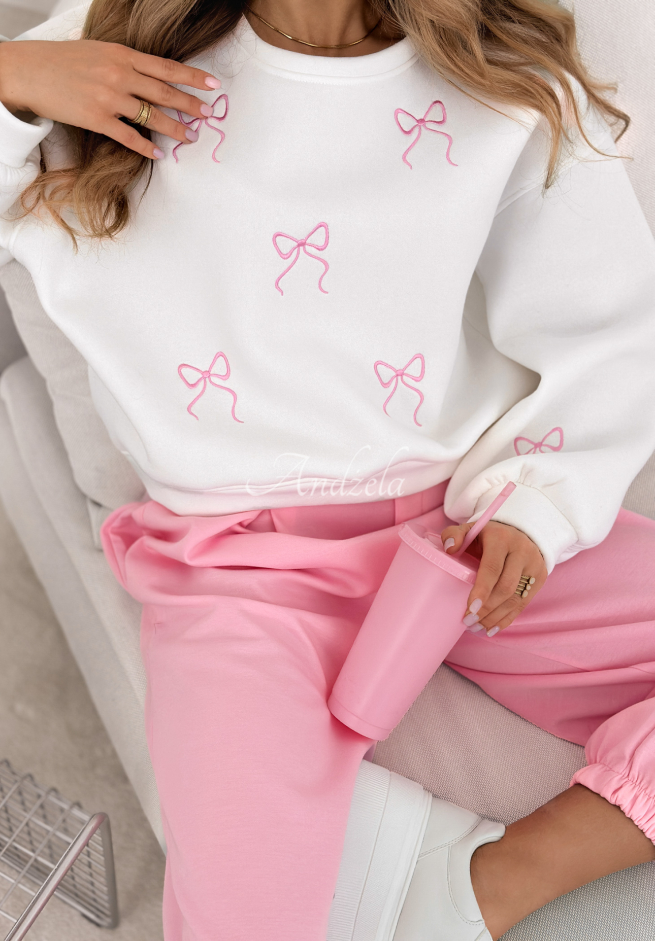 Cotton sweatshirt with embroidered bows Bows Again white
