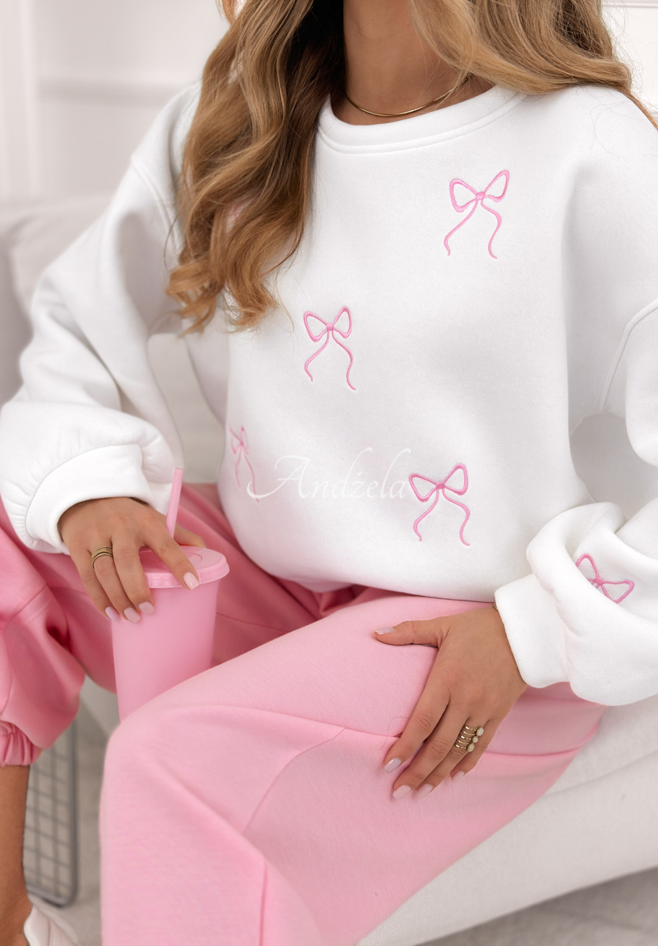 Cotton sweatshirt with embroidered bows Bows Again white