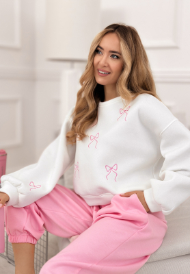 Cotton sweatshirt with embroidered bows Bows Again white