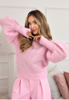 Soft sweater with puff sleeves and Colorful Clouds wool in powder pink