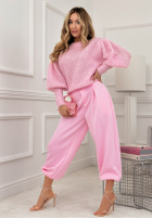 Miękki sweter z bufkami Colorful Clouds pudrowy róż