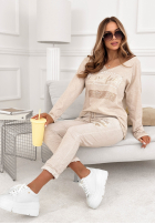 Bluzka z cekinami i nadrukiem Perfectly Imperfect beżowa