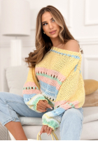 Miękki sweter w kolorowe paski Pastel Rainbow żółto-błękitny