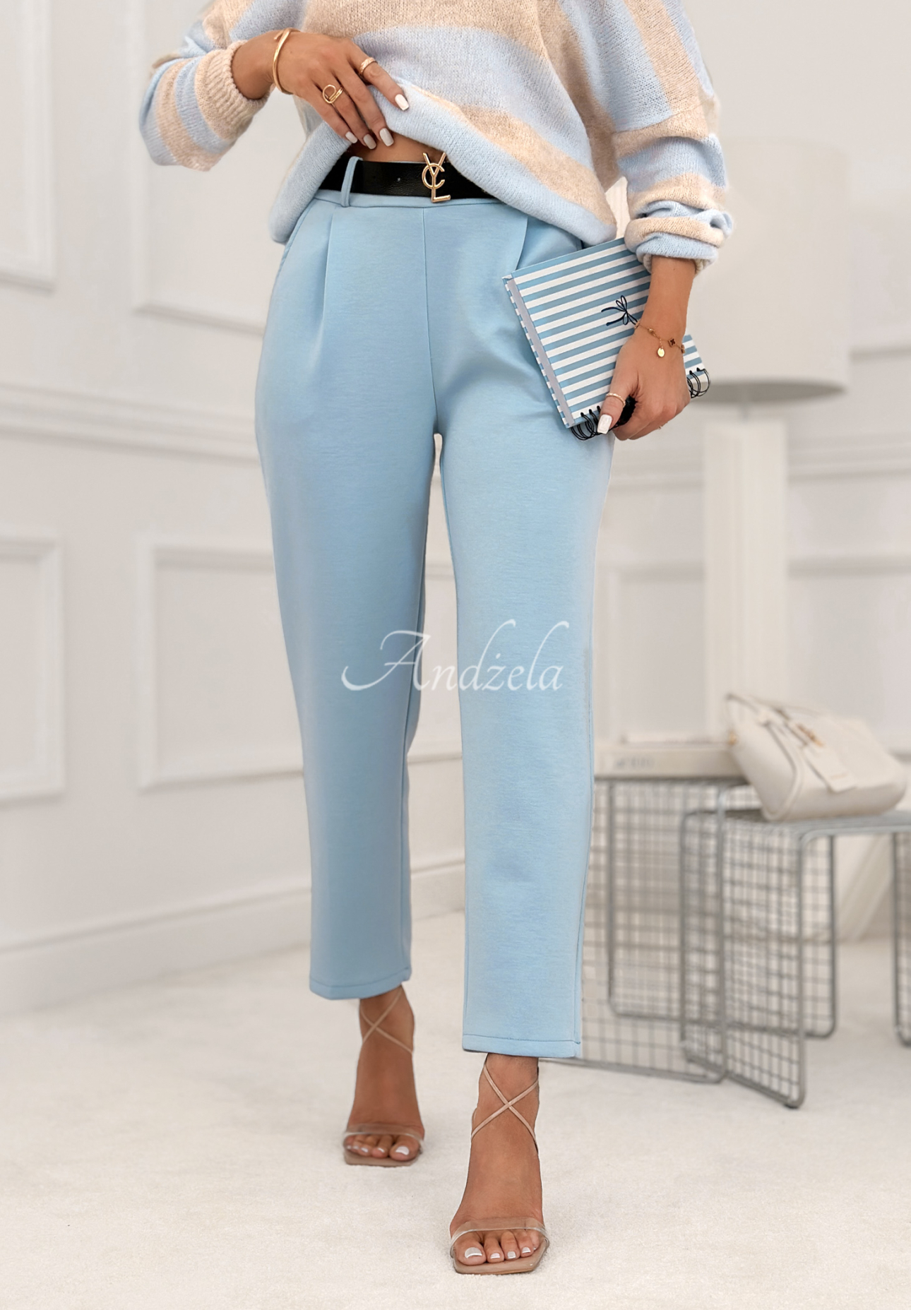 Charm City butter blue viscose cigarette pants