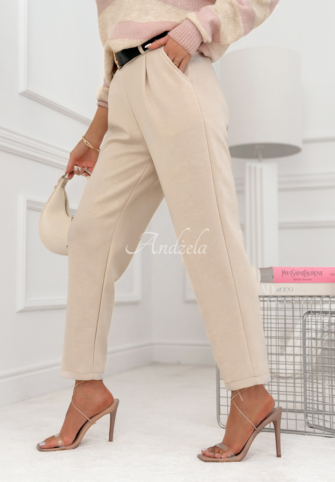 Charm City beige butter viscose cigarette pants