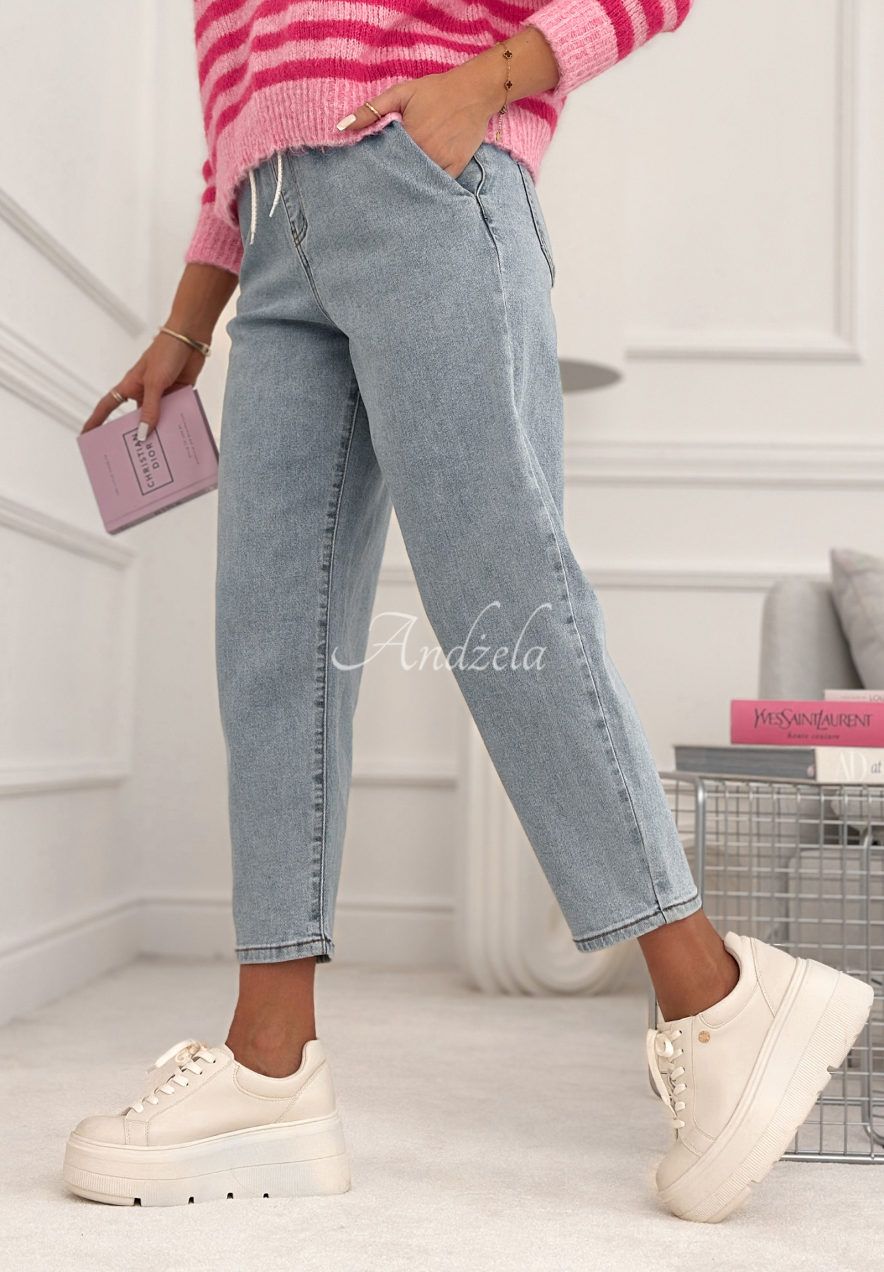 Mom fit jeans with elastic waistband Don’t Even Ask blue