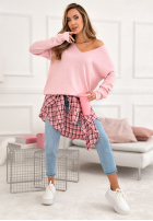 Lekki sweter z dekoltem Sensibility pudrowy róż