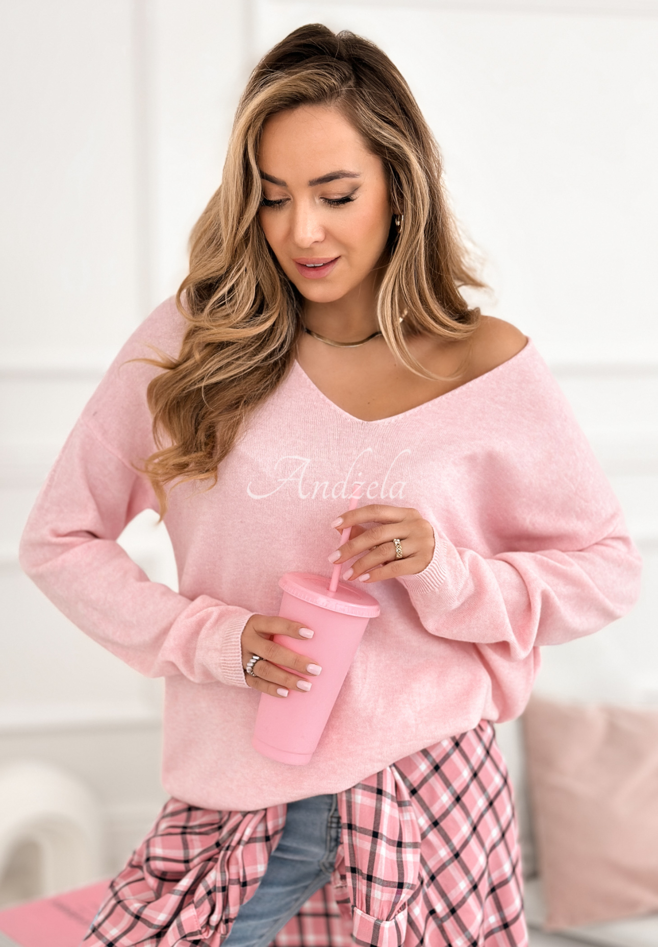 Lightweight Sensibility powder pink crew neck sweater