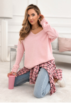 Lekki sweter z dekoltem Sensibility pudrowy róż