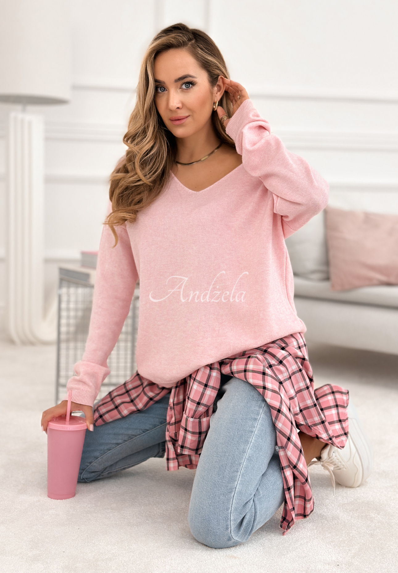 Lightweight Sensibility powder pink crew neck sweater