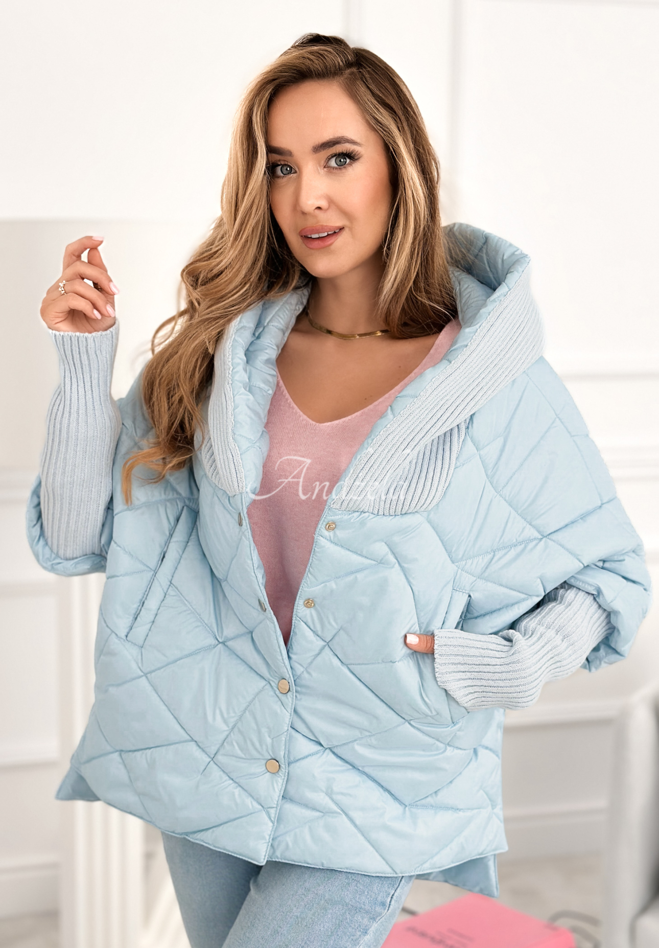 Kurtka oversize z kapturem Sancha błękitna