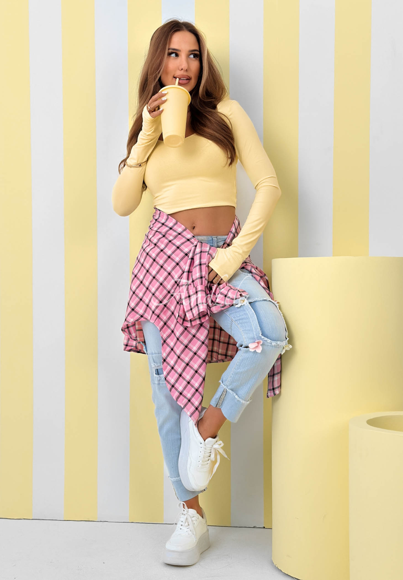 Short long-sleeved blouse New Outfits yellow