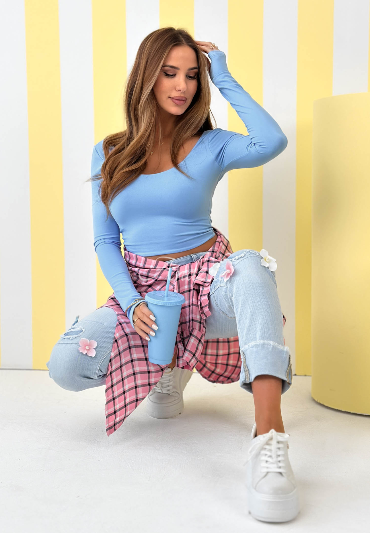 Krótka bluzka longsleeve New Outfits błękitna