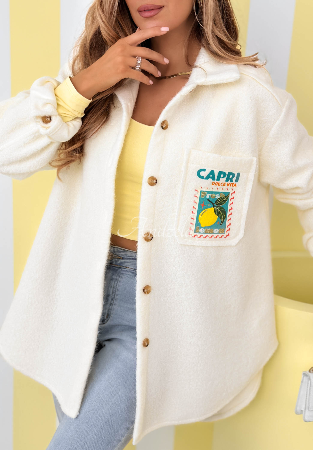 Sheepskin jacket with prints and wool Capri Dolce Vita ecru