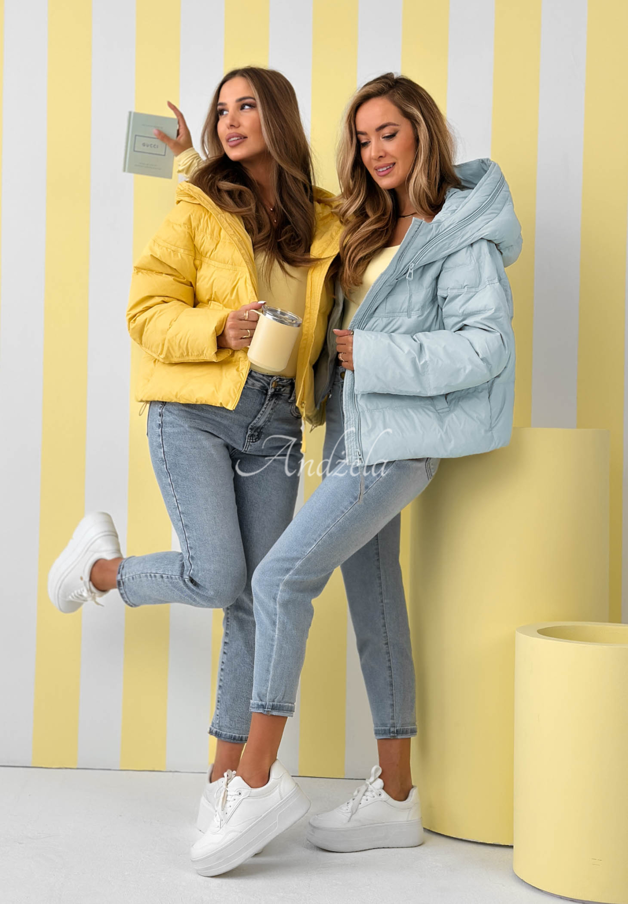 Must Believe short down jacket with hood, yellow