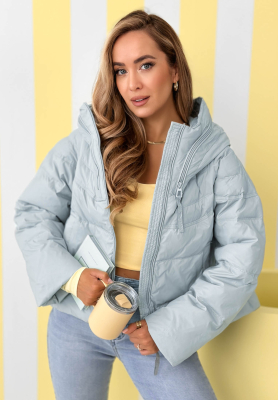 Must Believe short down jacket with hood, sky blue