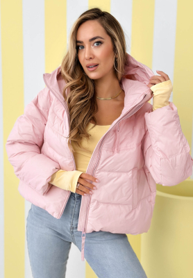 Must Believe powder pink short down jacket with hood