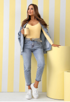 Spodnie jeansowe mom fit z paskiem Sounds Good niebieskie