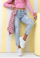 Spodnie jeansowe mom fit z kwiatami Sweet Little Flowers jasnoniebieskie