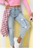 Spodnie jeansowe mom fit z kwiatami Sweet Little Flowers jasnoniebieskie