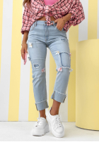 Spodnie jeansowe mom fit z kwiatami Sweet Little Flowers jasnoniebieskie
