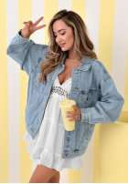 Krótka kurtka jeansowa Never Again niebieska