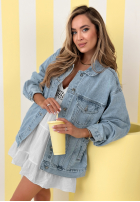 Krótka kurtka jeansowa Never Again niebieska