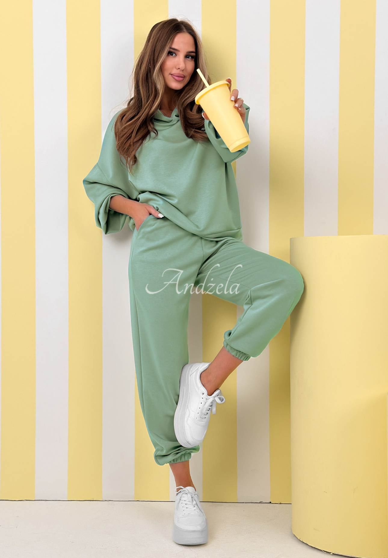 Viscose tracksuit set, butter color, Remember About You, sage