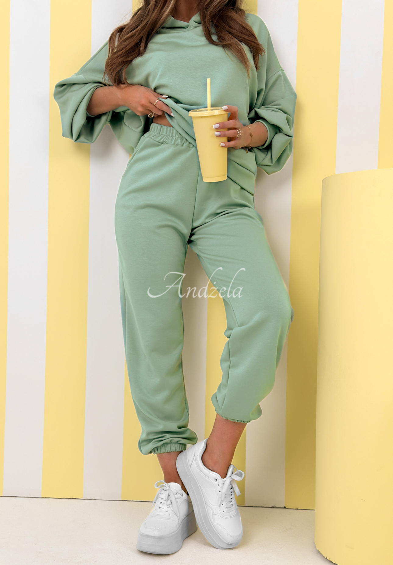 Viscose tracksuit set, butter color, Remember About You, sage