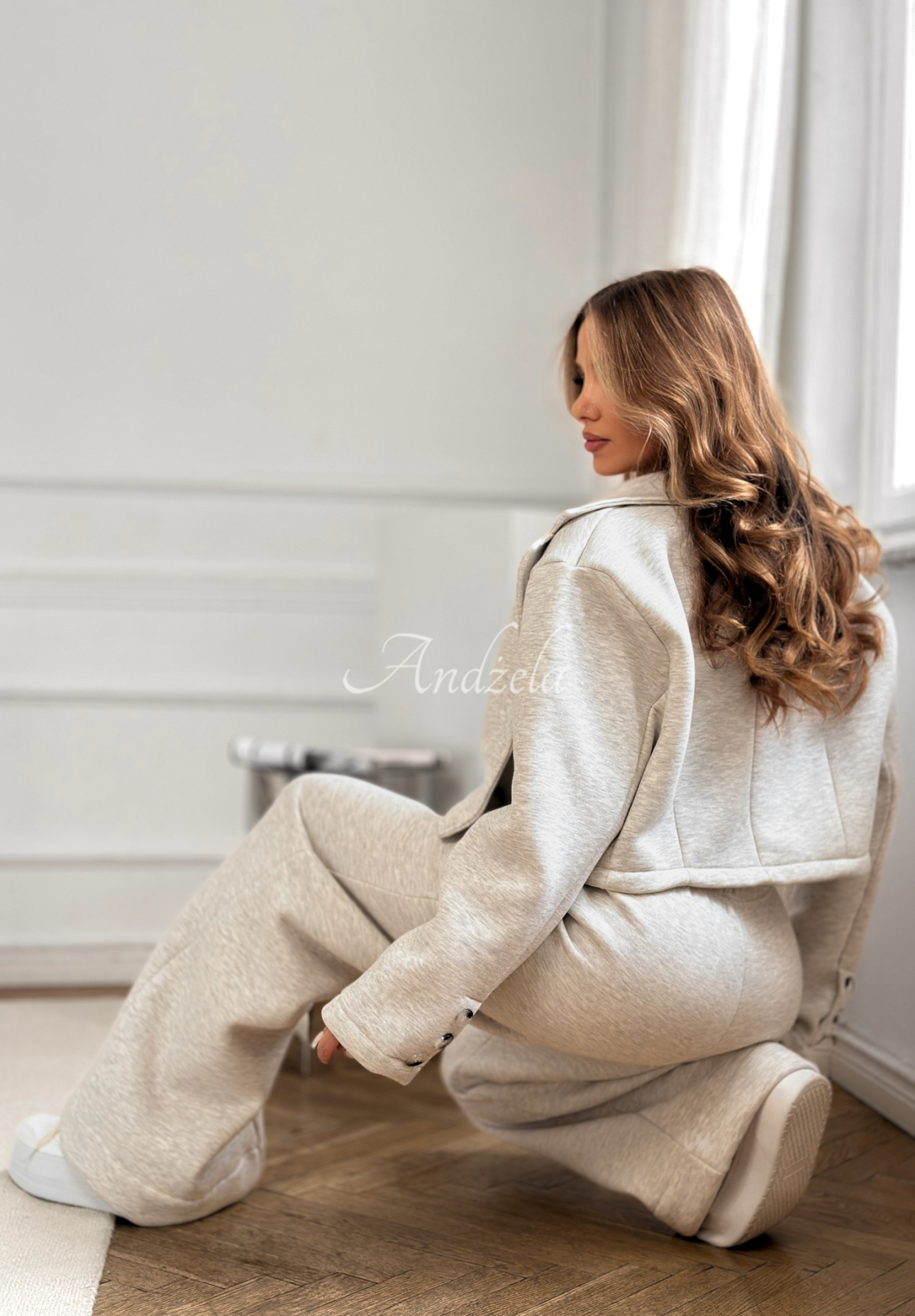 Cotton tracksuit set: jacket, pants, and 3-in-1 top Almost There light gray